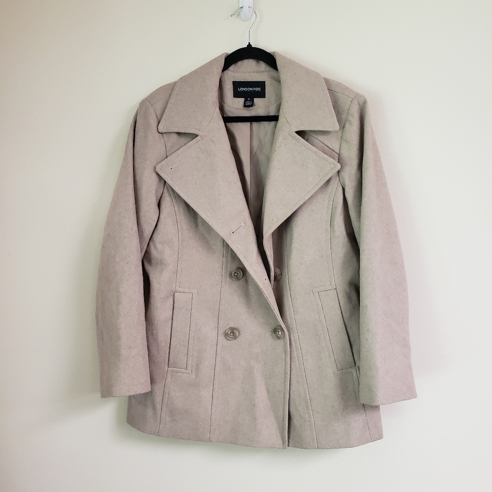 London fog tan pea coat wool blend coat womens size xl